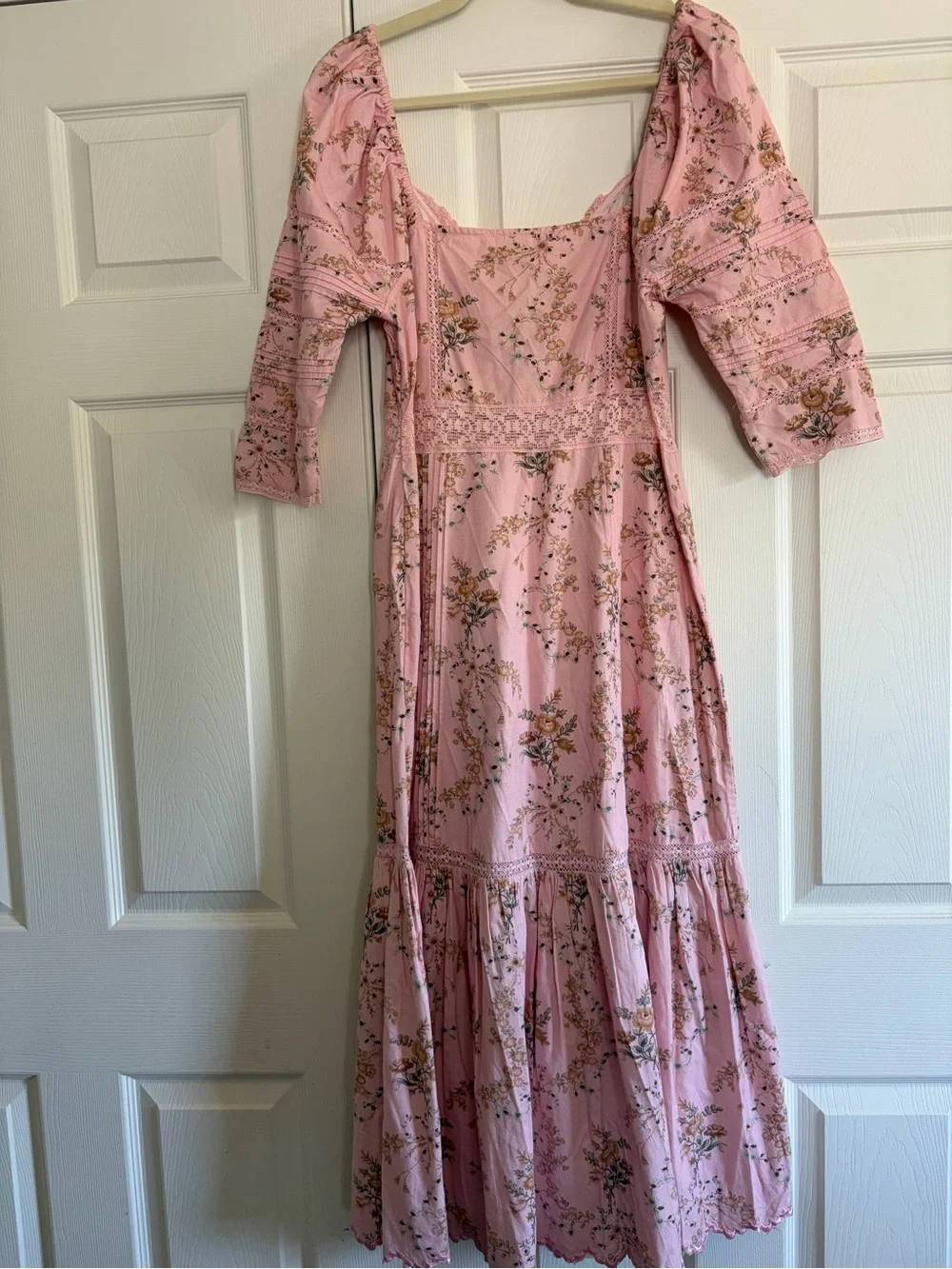 LoveShackFancy Pink Floral Maxi Dress with Puff Sleeves - Picture 7 of 7